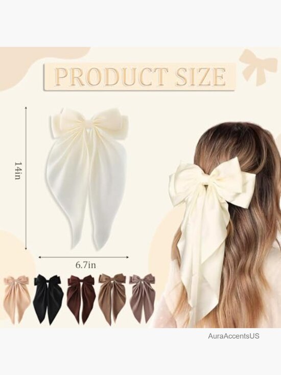 18 Satin Hair Bows Set Large Medium Small Metallic Clips for All Hair Types